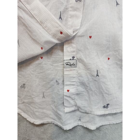 RAILS Taylor Eiffel Tower Print Shirt In Little Paris Size XS White Hearts - Picture 2 of 10